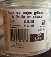 Mängden socker i Noix de cajou grillées à l'huile et salées