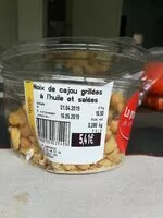 Mängden socker i Noix de cajou grillées à l'huile et salées