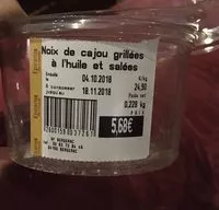Mängden socker i Noix de cajou grillées à l'huile et salées