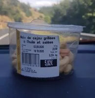 Mängden socker i Noix de cajou grillées à l'huile et salées