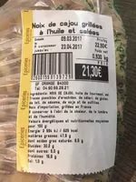 Mängden socker i Noix de Cajou Grillées à l'Huile et Salées