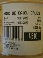 Mängden socker i Noix de cajou crues