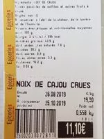 Mängden socker i Noix de cajou crues