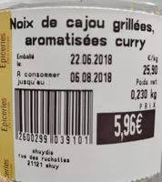 Mängden socker i Noix de cajou grillées Curry