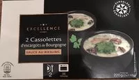 Mängden socker i 2 cassolettes d'escargots de Bourgogne sauce riesling