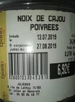 Mängden socker i Noix de cajou poivrées