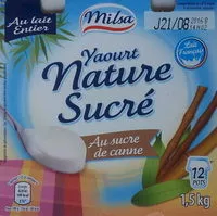 Mängden socker i Yaourt nature sucré, au lait entier, au sucre de canne