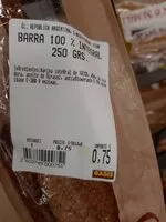 Mängden socker i Barra 100% integral 250 grs