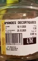Mängden socker i Amandes décortiquées