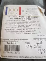 Mängden socker i Magret de canard assaisonné au piment d'Espelette