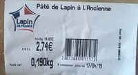 Mängden socker i Paté de lapin a l'ancienne
