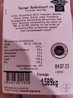 Mängden socker i Thüringer Rostbratwurst