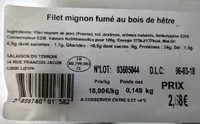 Mängden socker i Filet mignon fumé au bois de hêtre