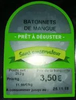 Mängden socker i Bâtonnets de mangue