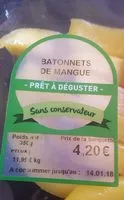 Mängden socker i Mangue en bâtonnets