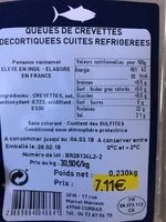 Mängden socker i Queues de crevettes decortiquees cuites refrigerees