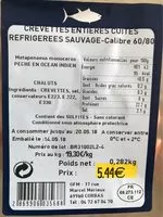 Mängden socker i Crevettes entieres cuites refrigerees sauvages - Calibre 60/80