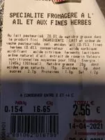 Mängden socker i Fromage ail et fines herbes