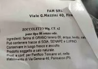 Mängden socker i Zoccoletto (pane tipo 00 senza sale)
