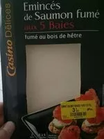 Mängden socker i Émincés de saumon fumé aux 5 baies fumé au bois de hêtre