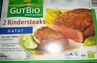 Mängden socker i 2 Rindersteaks natur, aus der Hüfte, tiefgefroren