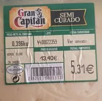 Mängden socker i Queso semicurado gran capitán