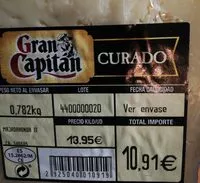 Mängden socker i Queso curado Gran capitán