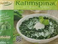Mängden socker i Rahmspinat, blanchiert mit Sahne verfeinert, gewürzt