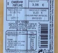 Mängden socker i Queso cheddar mature