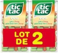Mängden socker i Bonbons tic tac goûts orange-citron vert 2x49g