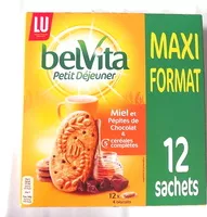 Mängden socker i BelVita Petit Déjeuner Miel et Pépites de Chocolat & 5 céréales complètes