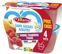 Mängden socker i MATERNE Compotes Coupelles Pomme Framboise Fraise 4x100g Prix Choc
