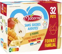 Mängden socker i MATERNE Compotes Coupelles Pomme, P. Poire, P. Ban Mang 32x100g Format Familial