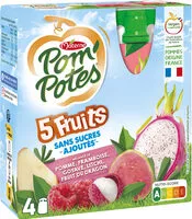 Mängden socker i POM'POTES Compotes Gourdes 5 Fruits Roses 4x90g