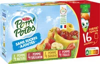 Mängden socker i POM'POTES Compote Gourdes Sans Sucres Ajoutés Pomme, Pomme Fraise, Pomme Brugnon, Pomme Banane 16x90g Format Familial