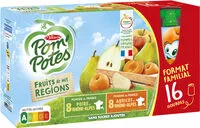 Mängden socker i POM'POTES Compote Gourdes Sans Sucres Ajoutés Fruits De Nos Régions (8 pomme poire + 8 pomme abricot) 16x90g Format Familial