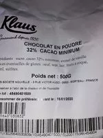 Mängden socker i Chocolat en poudre