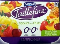 Mängden socker i Taillefine, Yaourt au Fruits (0 % MG, 0 % Sucres Ajoutés) - (Abricot, Fraise, Citron, Cerise, Ananas, Pêche) 16 Pots