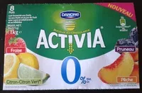 Mängden socker i Activia 0% (Fraise, Citron-Citron vert, Pruneau, Pêche)