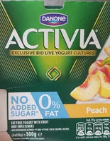 Mängden socker i Activia 0% Fat Peach Yogurt