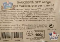 Mängden socker i Saucisson sec allégé en matières grasses tranché