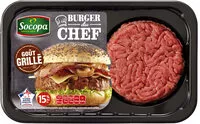 Mängden socker i Burger de boeuf du chef saveur grillé 15% matière grasse, SOCOPA, 2 pièces, barquette