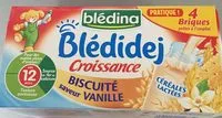 Mängden socker i BLEDINA BLEDIDEJ Croissance Biscuité Saveur Vanille 4x250ml Dès 12 Mois