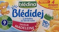 Mängden socker i BLEDINA BLEDIDEJ Saveur Madeleine 4x250ml Dès 9 Mois