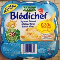 Mängden socker i Blédichef Légumes, Pâtes et Cabillaud façon Beurre blanc