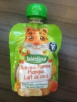 Mängden socker i Gourde banane, pomme, mangue, lait de coco dès 10 mois, 90g