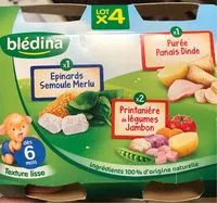 Mängden socker i 2 Printanière de Légumes Jambon / 1 Epinards Semoule Merlu Blanc / 1 Purée Panais Dinde 4x200g