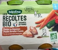 Mängden socker i BLEDINA LES RECOLTES BIO Panier de Légumes Poulet Fermier Cumin 2x200g Dès 6 Mois