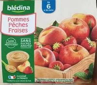 Mängden socker i BLEDINA COUPELLES FRUITS Pommes Pêches Fraises 4x100g Dès 6 Mois