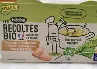 Mängden socker i BLEDINA LES RECOLTES BIO Douceur de Petits Pois et Brocolis Boulghour Poulet Fermier 2x200g Dès 15 Mois
